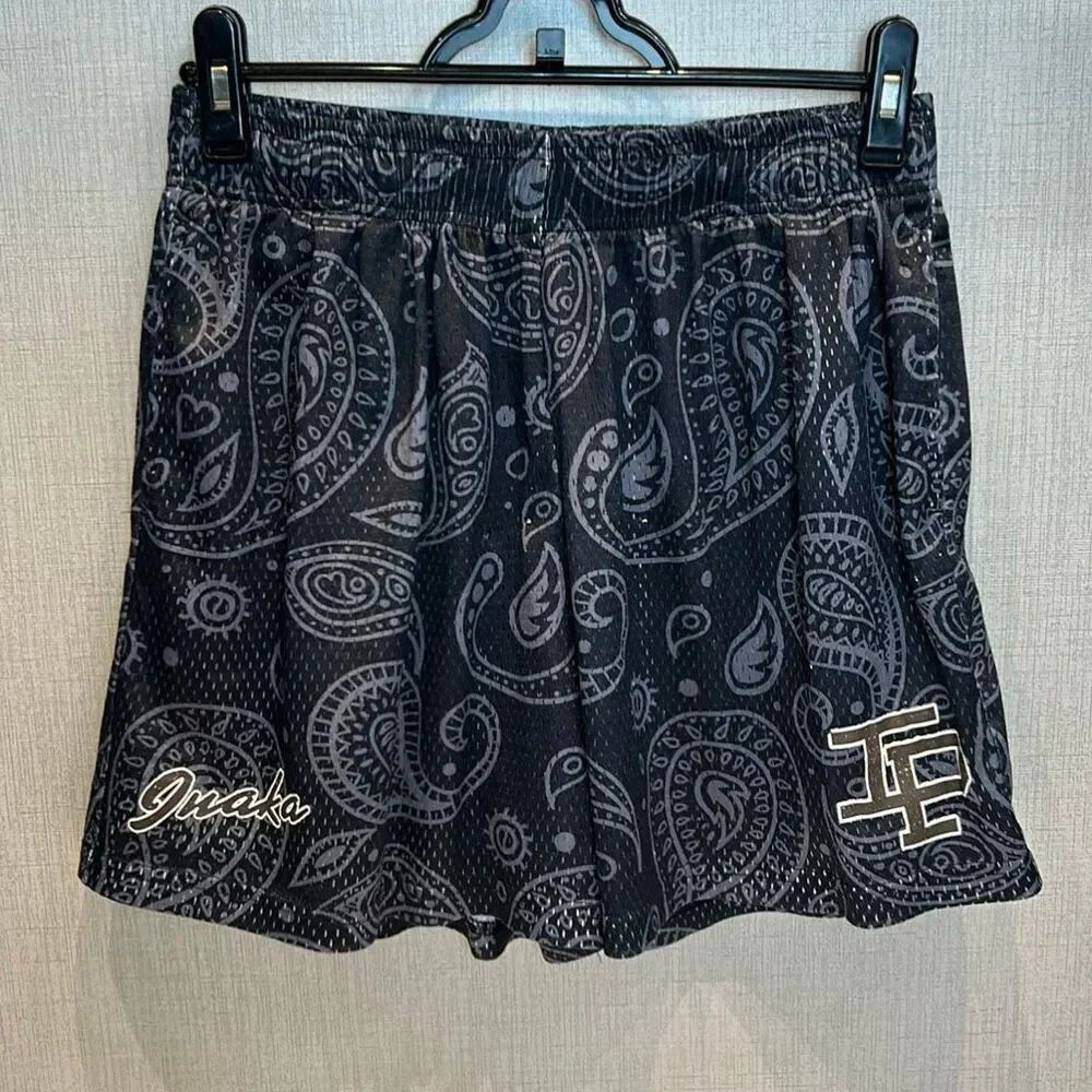 Inaka Power IP Mens Athletic Shorts Black Gray Classic Paisley Print Sz Large